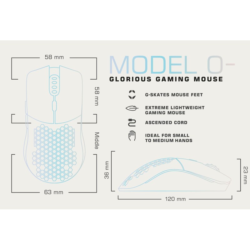 Glorious Model O- (Minus) Compact Wired Gaming Mouse - 58g