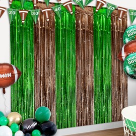 Football Party Decorations, Football Green Brown Foil Fringe Curtains