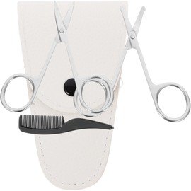 Kit de tijeras para barba, bigote y vello nasal, 4 piezas de acero inoxidable con estuche, para hombres y profesionales, adecuado para uso en casa y peluquerías