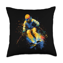 Freestyle Skier Watercolor Throw Pillow