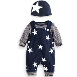 Newborn Infant Baby Boys Clothes Outfits Infant Baby Gift Baby Boy Romper Outfits Stripe Long Sleeved T-shirt+ Casual Blue Dungarees+ Star Hat