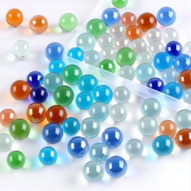 REGUICORP 80PCS Glass Marbles, 14mm & 16mm Sizes Marbles Bulk, Solid Round Marbles for Board Games, DIY Decorations and Home Furnishings, Party Decorations (5 Color Mix)