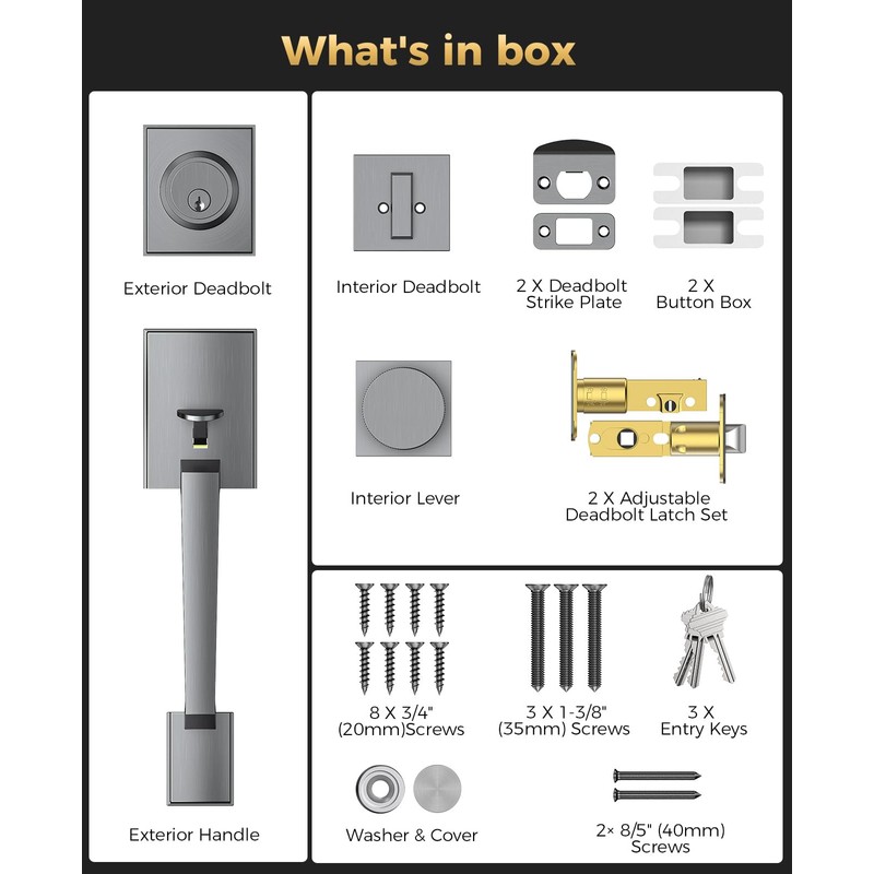 Mensarix Front Door Handle and Deadbolt Set, Steel Gray Front