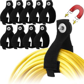Windyun 10 Pcs Magnetic Garage Hooks Heavy Duty Magnetic Straps Magnetic Extension Cord Holder Magnet Hooks for Hanging Cables Hoses Workshop Rope Garden Organization (1.7 Inch)