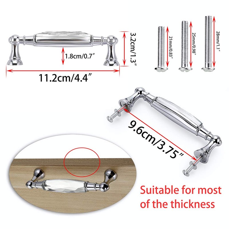 JuxYes Pack of 2 Crystal Cabinet Handles Pulls, Chrome Silver