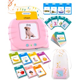 510 Words French Flash Cards for Kids, Talking Flash Cards for Toddlers Aged 2-6, Educational Toys Speech Therapy Toys Audible Flash Cards for Toddlers Birthday Gifts Pink(French/English/Bilingual)