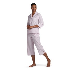 Miss Elaine Pajama Set - Women’s Seersucker PJ Set, 3/4 Sleeves and Cropped Pants, Sleepwear(X-Large, Pink/White Stripes)