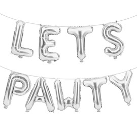 Sliver Lets Pawty Balloons Dog Birthday Decorations 9 PCS 16 Inch Foil Dog Balloons Lets Pawty Birthday Decorations with Straw and Ribbon for Pets Dogs Birthday Party Decoration Favor Supplies