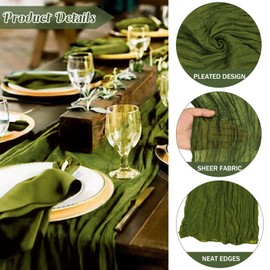 Olive Green 10FT Cheesecloth Table Runner Boho Gauze Fabric Table Runner Rustic Sheer Runner for Wedding Bridal Baby Shower Birthday Party Boho Table Decor（1 Pack Olive Green）