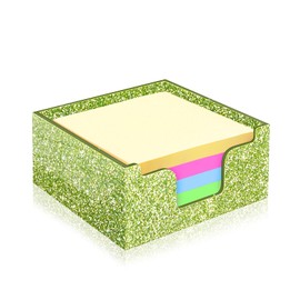 Rouidr Acrylic Sticky Note Holder, Self Stick Note Pad Holder, 3.94 x 3.94 Inch Glitter Memo Pad Dispenser Organizer for School Office Home Desk Supplies, Grass Green
