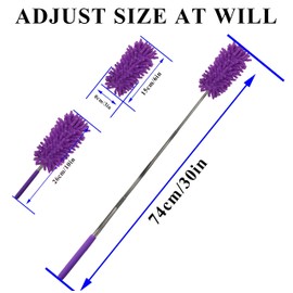 zdyCGTime Hand Washable Dusters,Ultra Long Retractable Stainless Steel Microfiber Brush,Electrostatic Cleanable Dust Collector Head Cleaning Brush,Ideal for Office/Home.(4Pack/Grey+White+Pink+Purple)
