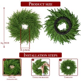 24" Norfolk Pine Christmas Wreath with Thick Pine Branch Tips, Artificial Greenery Xmas Wreath for Holiday Home Front Door Mantle Fireplace Winter Decor