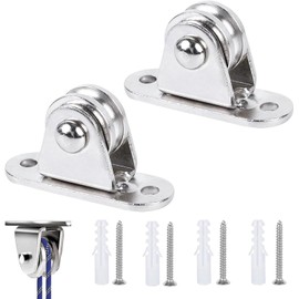 Metal Pulleys, Standing Block Pulley, Pulley with Duplex Bearings, with 4 Screws and 4 White Plastic Sleeves, Rope Pulley with Ball Bearings, Standing Block Pulley for Ropes, Pack of 2