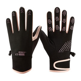 LEZOOY Women's Thermal Gloves, Bicycle Gloves, Cycle Gloves, Cold Protection, Outdoor Gloves, Climbing, Touch Panel Compatible, Anti-Slip, Fleece Lined, Windproof, One Size Fits Most, Black