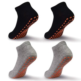 Kids Non Slip Trampoline Socks Anti-Skid Sticky Grips Indoor Breathable Socks 4 Pairs for Children Teenagers (03 Black2+Grey2, 6-9 Years)