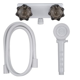RecPro 4" Shower Handles White/Smoke with Hand Held Shower & Hose | Stylized Crystal Handles
