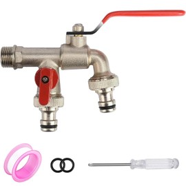 Double Tap Washing Machine 1/2 Inch with Hose Connections, 1 x Roller Sealing Tape, Double Connection and Hose Nozzle, Ball Valve, Frost-Proof -10 °C, High Temperature Resistance 120 °C