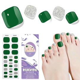 DUKASOU Semi Cured Gel Toe Nail Strips,26 Pcs Toe Nail Stickers Full Nail Wraps(Green),Gel Nail Strips UV Light Required,Easy to Apply