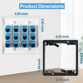 12 Port Ethernet Wall Plate Cat6 Jack RJ45 Keystone Cables Inline Coupler Wires Connector Date Box Cover with 2 Gang Low Voltage Mount Gift for Network Outlet Setup