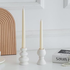 Portavelas de cerámica cónicos, juego de 2 portavelas decorativos, estilo bohemio mate, centro de mesa para decoración del hogar, comedor, boda, fiesta, aromaterapia votiva (blanco, estilo