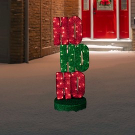 Lighted Ho Ho Ho Outdoor Christmas Sign Decoration - 39" - Warm White Lights