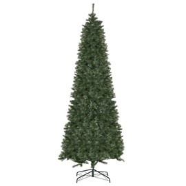 HOMCOM 8 Foot Pine Artificial Christmas Tree, Slim Pencil Xmas Tree with 952 Realistic Branches, Steel Base, Auto Open, Green