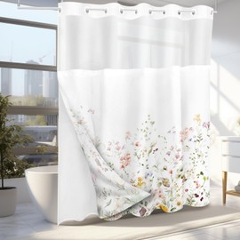 Tititex No Hooks Snap in Liner Colorful Bright Floral Shower Curtain Sets, Hotel Luxury Double Layers Waterproof Fabric & See-Through Top Window Bathroom Decorative 72x72 Inch
