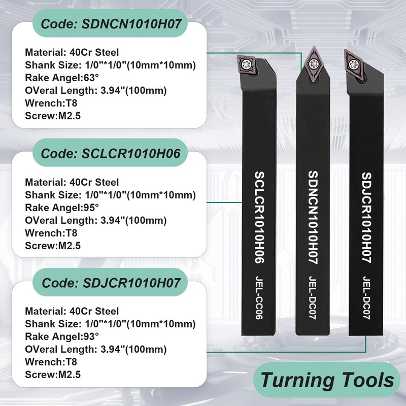 Lathe Turning Tool Set, 10mm Shank 7 Pieces Carbide Turning