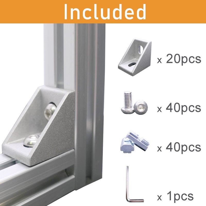 QIJINTRID 20Sets 1010 Series Aluminum Profile Connector,20pcs 1010 Corner Bracket,40pcs