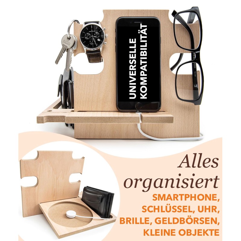 Personalisierte Docking Station Holz – Geschenk für Männer zum Geburtstag