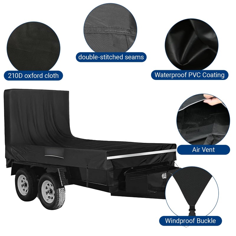 7x12 FT Utility Trailer Cover - Heavy Duty 210D Waterproof
