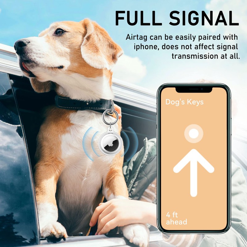 【4枚セット】Airtag ケース 防水、DDJ AirTagキーホルダー、環境に優しい素材TPU製、犬の首輪、荷物、鍵用エアタグケース、全身傷防止保護/AirTag専用ケース (4 クリア)