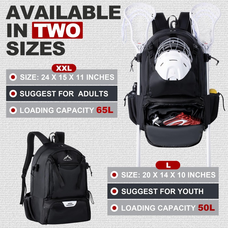 GoHimal Lacrosse Bag Extra Large Lacrosse Backpack with Tow Stick