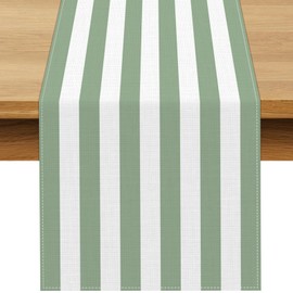 Buxiuer Sage Green and White Cabana Striped Table Runner Baby Shower Birthday Party Decoration Wedding Dining Room Home Kitchen Table Decor (Sage Green, 13" x 72")