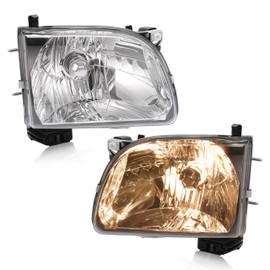 HECASA Pair Headlights w/Bulbs Compatible with 2001-2004 Toyota Tacoma Replacement for 8111004110 8115004110 TO2503136 TO2502136 Halogen Front Headlamp Light Clear Lens Black Housing Left&Right Side