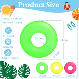 91cm Inflatable Pool Floats Rubber Ring for Kids,Adults,3Pcs Swimming Ring Tube,Inflatable Pool Ring Swim Ring Floaties,Pool Inflatables for Adults Kids Swimming Pool Toys Summer Beach Water Party