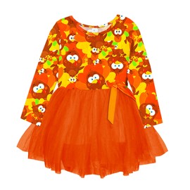 Pumpkin Tutu Tulle Dress for Toddler Girls Thanksgiving Tom Turkey Swing Dresses for Family Reunion 1-2T
