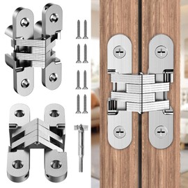 Invisible Hinges for Cabinet Doors, 180 Degree Hidden Door Hinges 0.63 * 2.76Inch 2PCS - Zinc Alloy Concealed Cross Hinges in Silver for Kitchen Cabinets from Door Thick(1"~1-3/8")