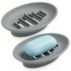 2 Pack Boat-Shaped Silicone Soap Dish with Drain, Self Draining