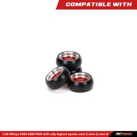 RCAWD 4X Alloy Rim Wheel Classic Drift Tire for Rc Hobby Model Car 1/28 Wltoys K969 K989 P929 Drift Rally Kyosho Mini-Z Mini-Q Mini-D(Red)