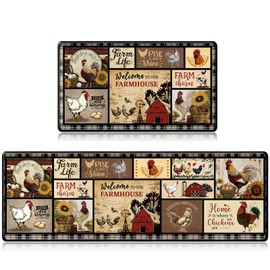 InIsaJace Rooster Farmhouse Kitchen Rugs Decor, Chickens Country Kitchen Rugs Set of 2, Washable Non Slip Floor Mats for Home Decor(16x28 +16x47)
