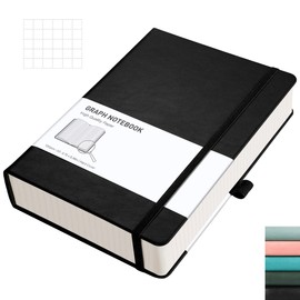 RETTACY Graph Paper Notebook A5 320 Pages Grid Notebook Thick Journal, 100gsm Thick Graph Paper, Leather Hardcover, Inner Pocket, for Office School Work Women Men14.5 x 21cm - Black