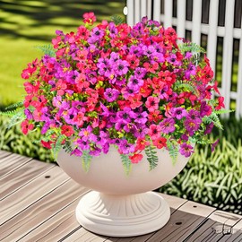 Artificial Fake Flowers Plants for Outdoor Spring Decoration,16 Bundles Faux Plastic Plant No Fade Silk Daisy Eucalyptus Realistic UV Resistant for Outside Front Porch Patio Garden Yard Pot Decor