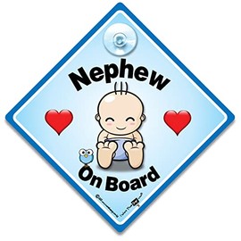 Nephew on Board Sign, Baby On Board Sign, High Visibility Baby On Board Car Sign With Suction Cup to Notify Others of Baby in Car 14 cm x 14cm x 2cm