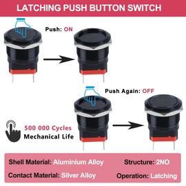 DMWD 22mm Heavy Duty Latching Metal Push Button Switch Large Current 20Amp 12V 24V 110V ON-Off 2NO 4 Pins with Pre-Wired Socket for 7/8" Mounting Hole Without LED Black Shell Self-Locking