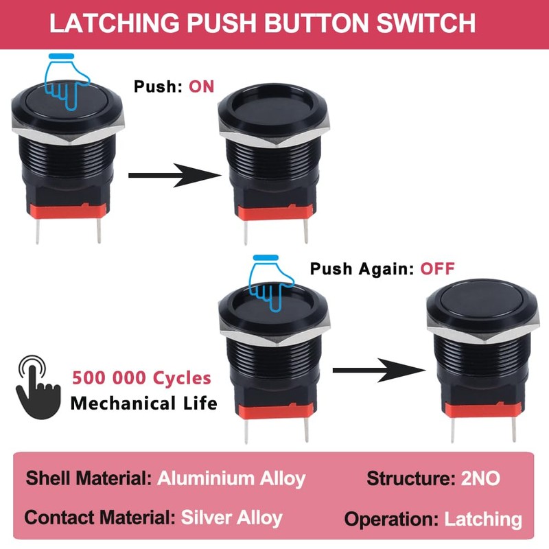 DMWD 22mm Heavy Duty Latching Metal Push Button Switch Large