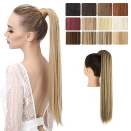 SARLA Straight Ponytail Hair Extension Highlights Wrap Around Long 24 Inch Synthetic Hairpiece for Women
