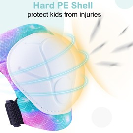 FIODAY Knee Pads for Kids Protective Gear Set Adjustable Kids Knee Pads and Elbow Pads with Wrist Guard for Girls Roller Skates Cycling Bike Skateboard Scooter Knee Pads, 3-8 Years,Teal Pink