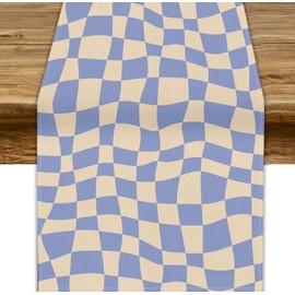 Mchenxin - Camino de mesa de tablero de ajedrez morado retro Hippe de los años 70 con estampado de tablero de ajedrez ondulado, para cenar, fiestas, decoración de interiores y exteriores, 13 x 70