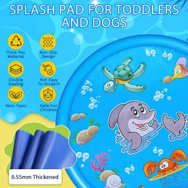 Splash Pads for Toddlers 1-3, 67'' Summer Outside Water Toys for Kids, Outdoor Sprinkler for Boys Girls 3-12, Splash Play Mat, 0.55mm Thickened Dog Pool (Marine)